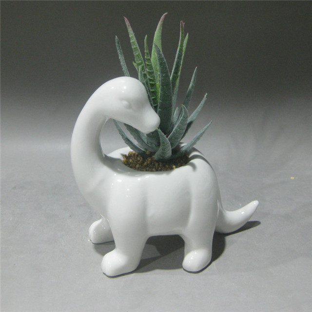 Ceramic Decorative Dinosaur Vase one Size White Succulent  Planter