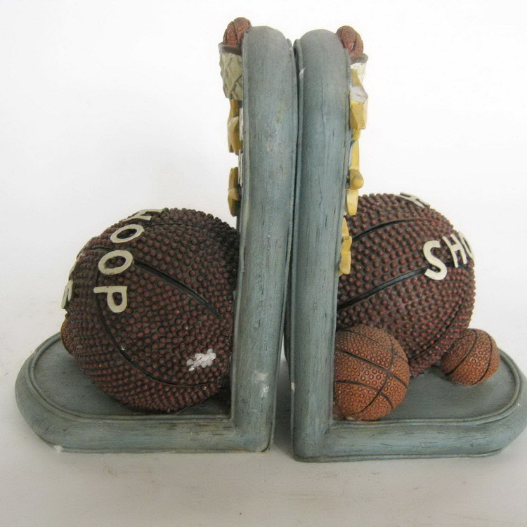 Set of 2 Bookends Resin Basketball Football Baseball Style Crafts, Book Ends for Office or Study Room Home Shelf Decorative