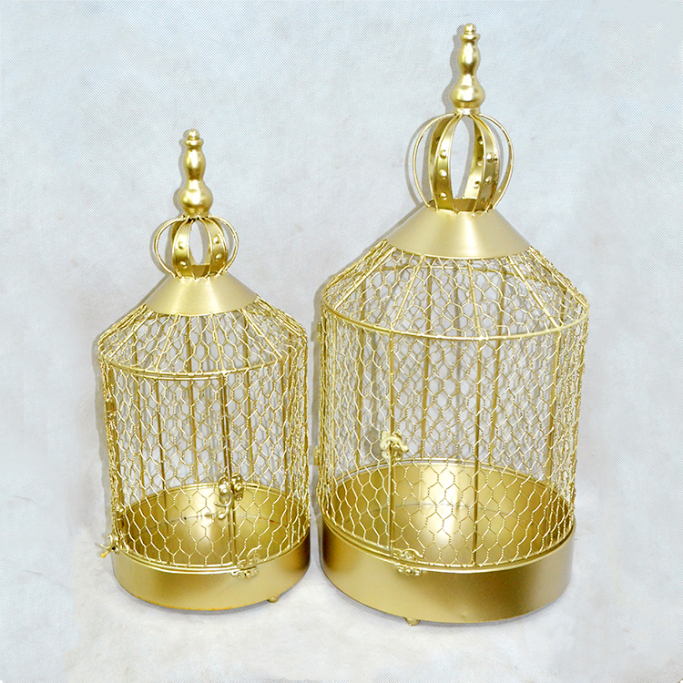 Wedding decorative geometric glass metal bird cage candle holder