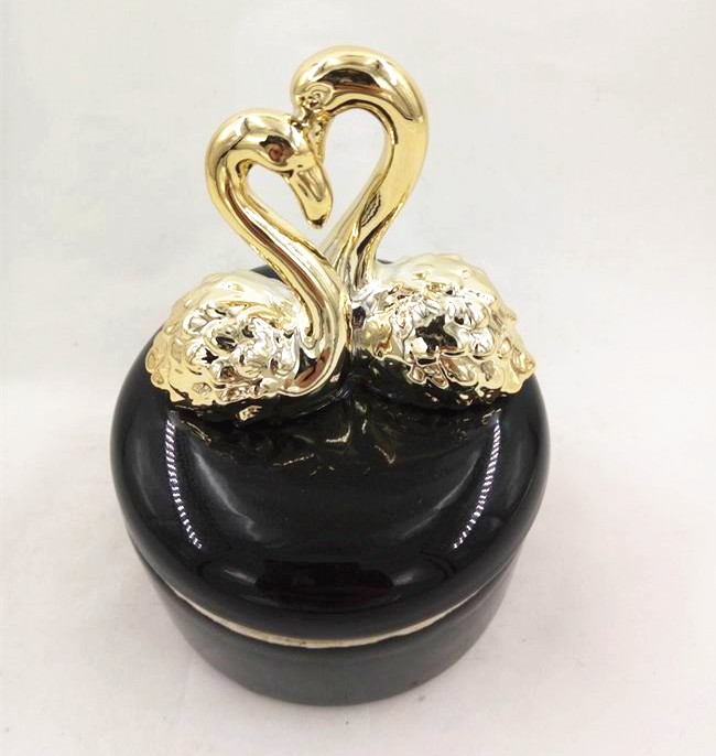 Ceramic black ring  box ,wedding  swan couple  ring  box