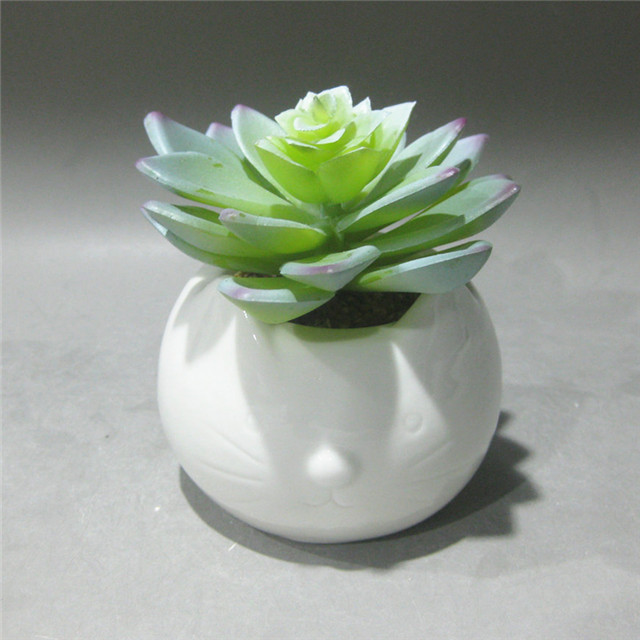 Promotional Ceramic White Cat Flower pot Tiny Flower plant vase /container