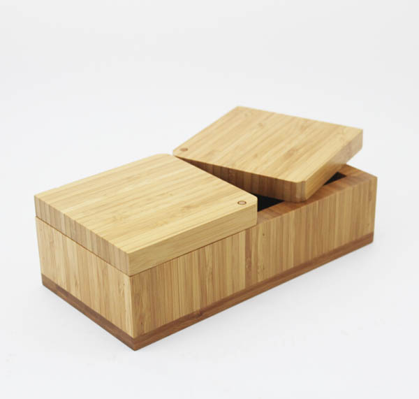 Bamboo Double Square Wooden Salt Box / Spice Cellar