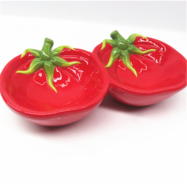 Ceramic Seasoning Dishes Appetizer Plates, Tomato Shape Porcelain Saucers Bowl Dinnerware Set for Vinegar/Salad Soy