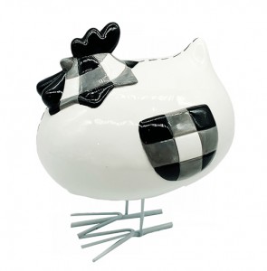 Ceramic white and Black Lattice Chicken with Metal Standing for Home Decor