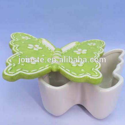Custom cheap butterfly shape ceramic jewelry ring box with green lid