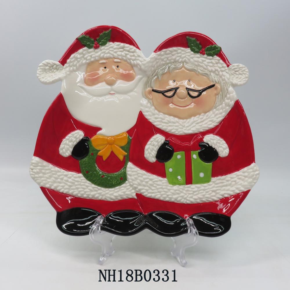 Antique santa claus ceramic cookie plate for 2018 Christmas decoration