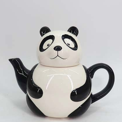 Customized panda shape handmade painting ceramic teapot drinkware