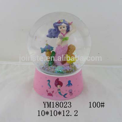 Custom poly resin Mermaid Snow globes,Mermaid water globe 100mm