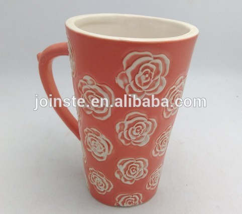 Pink rose ceramic coffee mug