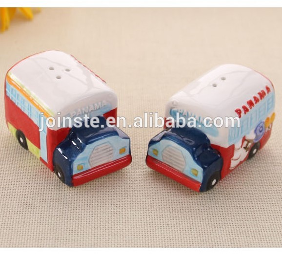 Mini disposable car shape ceramic salt and pepper shaker home decoration