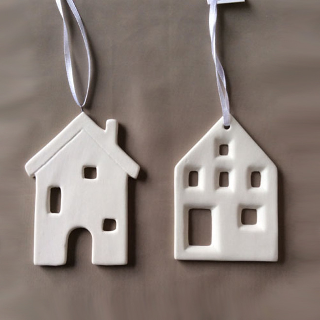 Custom made Hanging ornament Decoration For Christmas, Ceramic,  White House