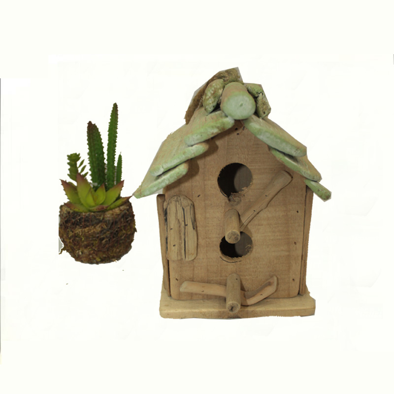 Natural driftwood birdhouse with two holes