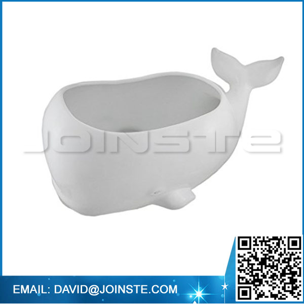 White Big Body Ceramic Whale Planter Pot