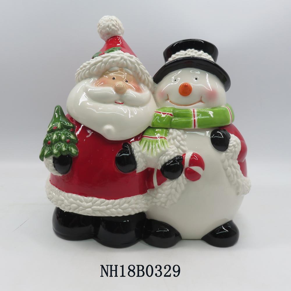 Lovely design giftware decorate holiday pottery Snownman and Santa Sugar Jar