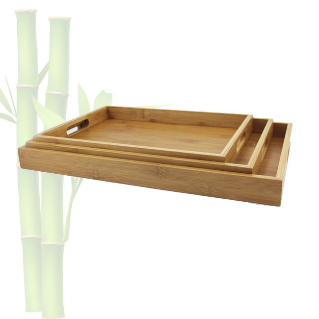 Bamboo Nesting Breakfast Bed Trays | Set of 3 | Exterior Handles | Serving Tray Wood