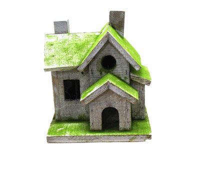 Primitive three sections wooden bird house with green roof