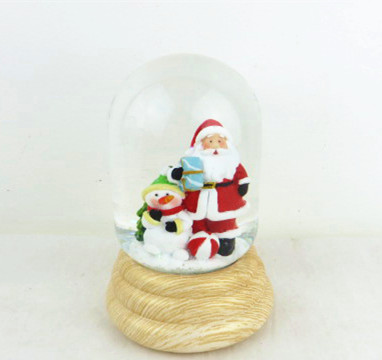 Customized wooden grain base snow globe ,santa wooden grain snow globes
