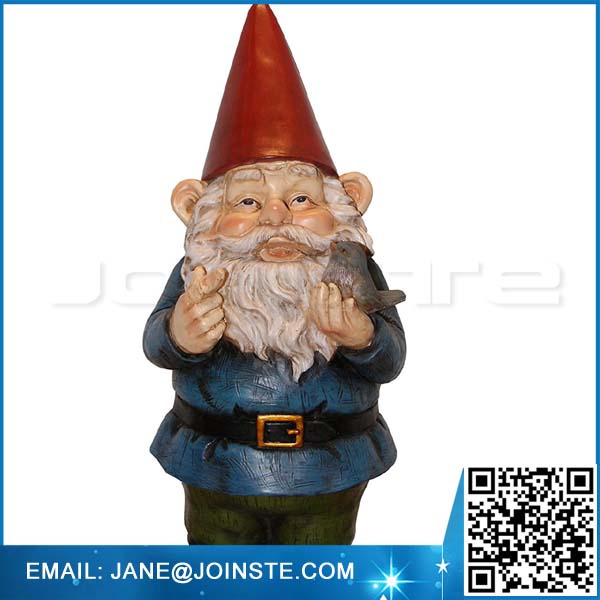 Resin and Ceramic Garden Gnome Holding Bird