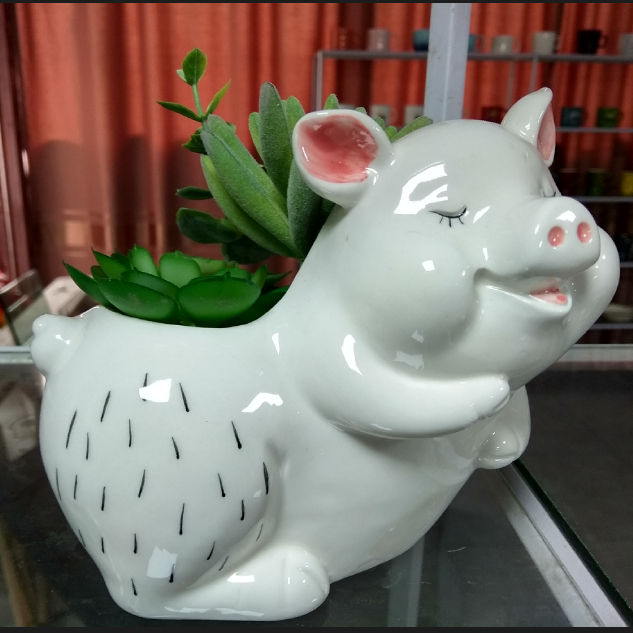 White ceramic flower pots,Pig plant pots,Ceramic pig succulent pot