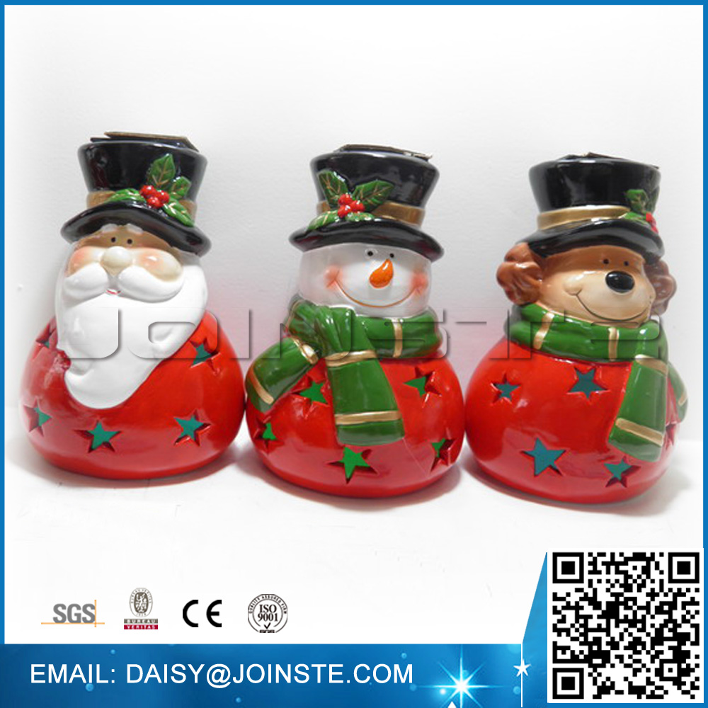 Tumbler shaped Santa with snowman and reindeer ceramic Christmas led