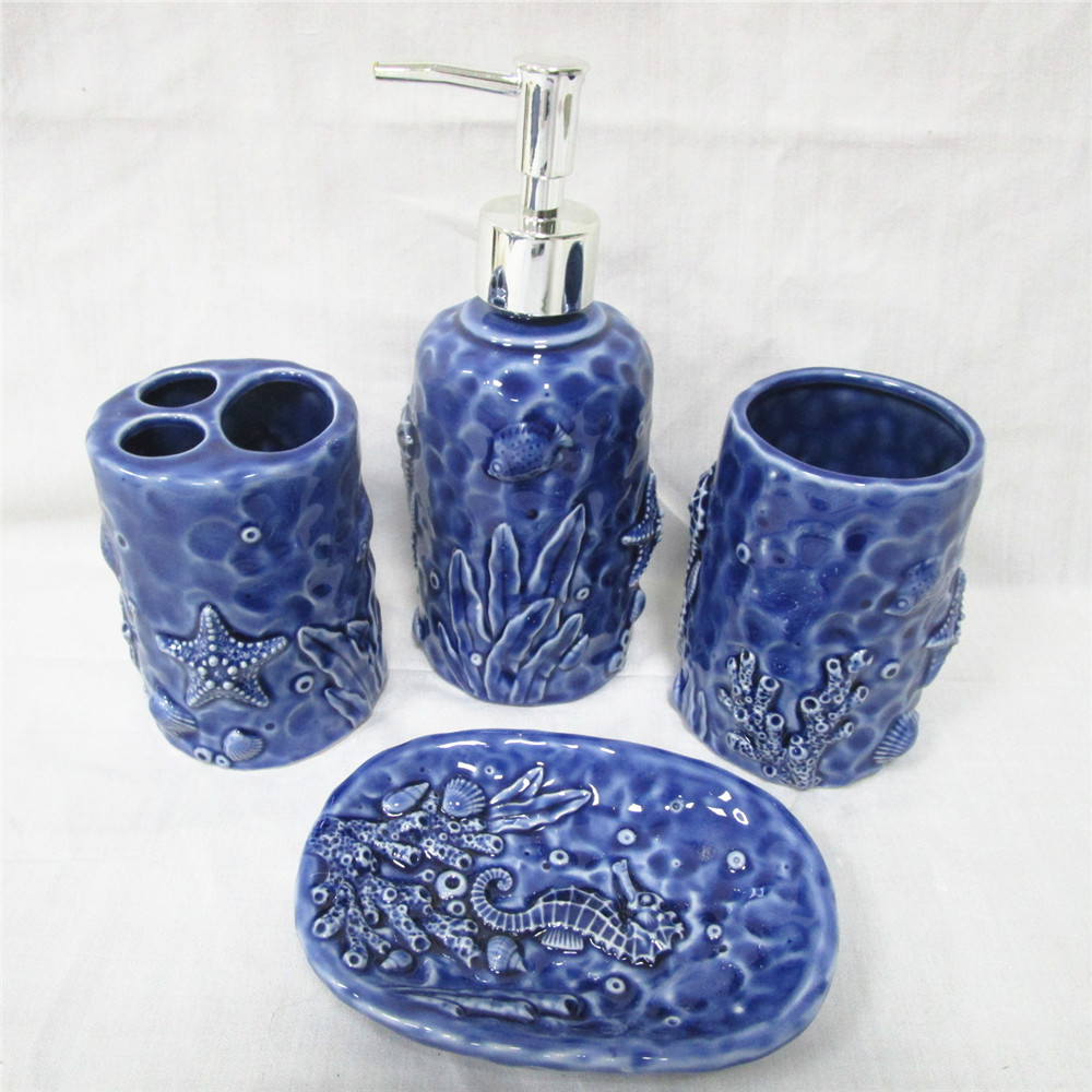 4-Piece Ceramic Bath Accessory Set Includes Liquid Soap or lotion soap dispenser   Toothbrush holder tumbler   soap dishes