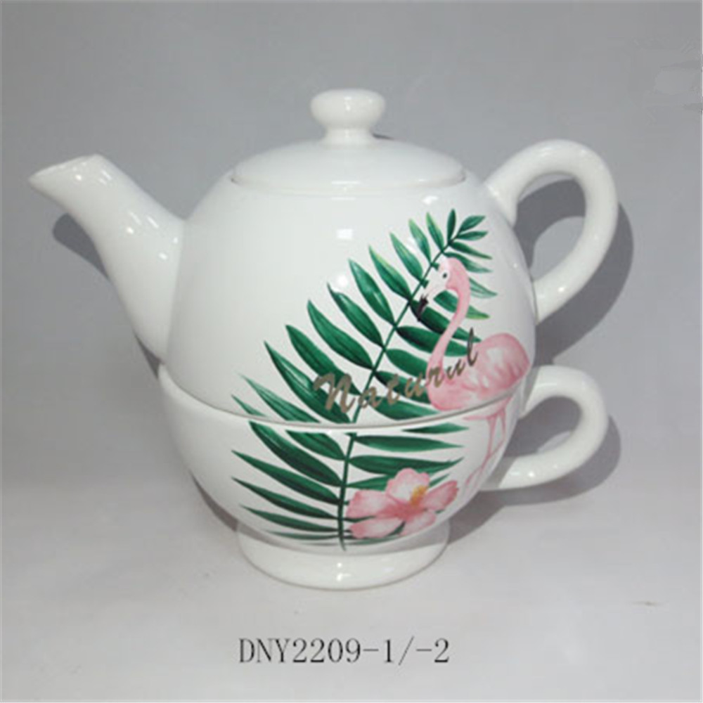 Flamingo tea pot and cup set, ceramic decal teapot set customized