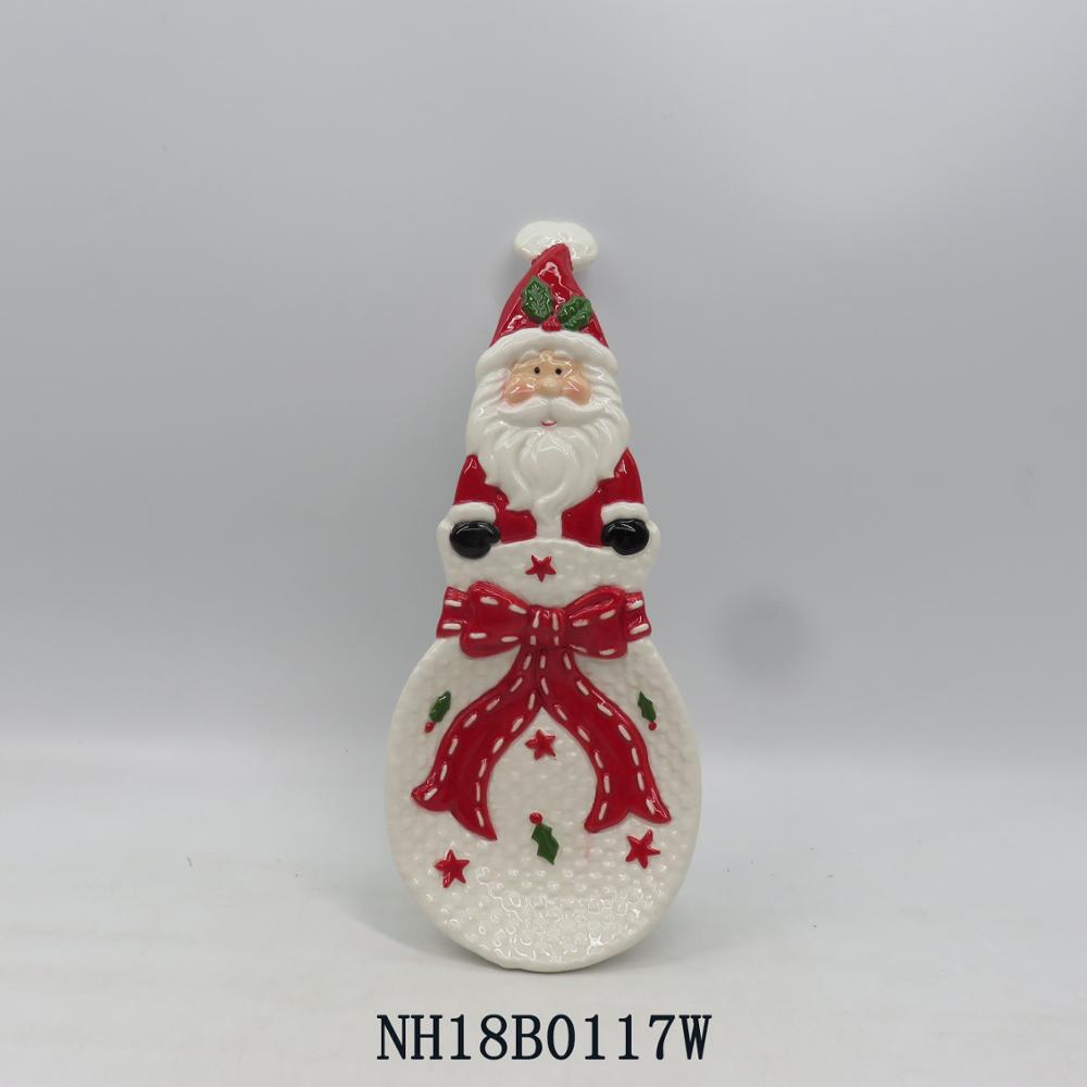 Hot sales christmas ceramic spoon with embossed Santa Claus