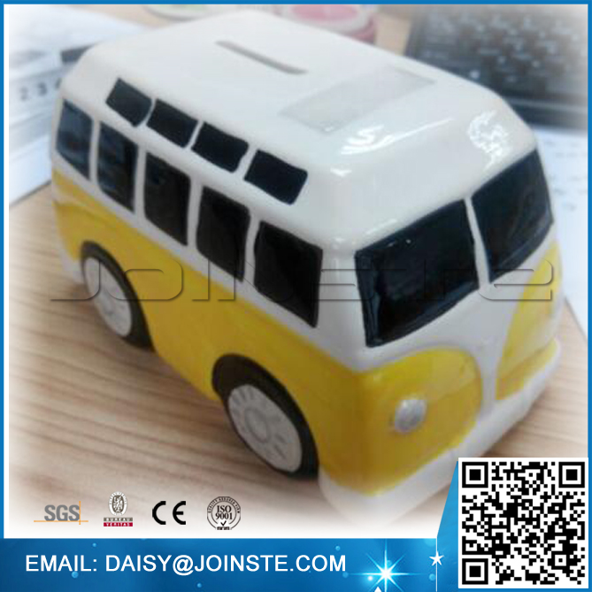 ceramic camper coin bank, bus coin bank, ceramic bus piggy bank