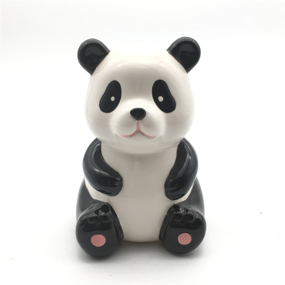Promotion ceramic cute sitting panda money bank 3d panda coin bank