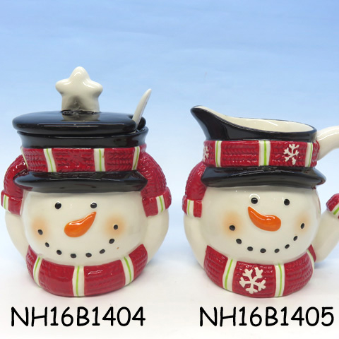 Christmas Snowman Sugar and Creamer Set, Ceramic