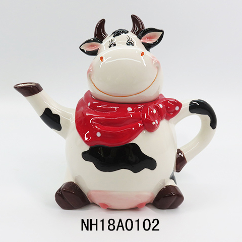 9 Inch Black and White Cow with Chicken Top Collectible Teapot