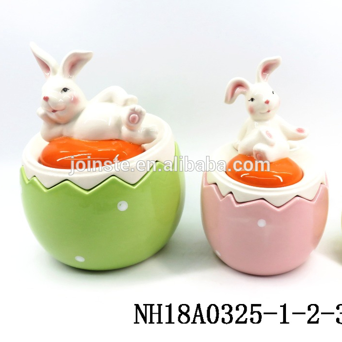 Ceramic Easter Eggs Candy Jar with bunny lid