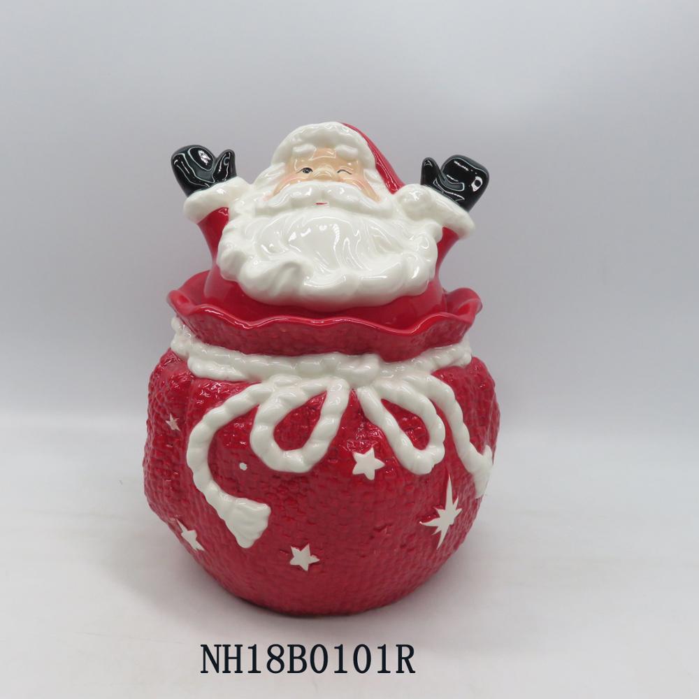 Unique   Christmas  cookie jars  wholesale hand made ceramic  cloth bag  cookie jars cheap cookie jars