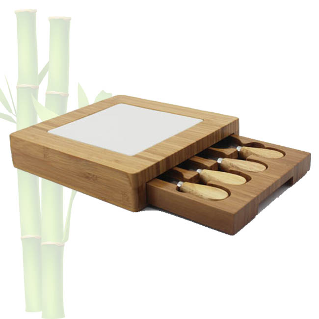 Bamboo cheese board and knife set
