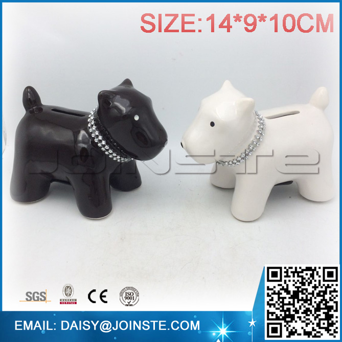 Black and White Dog shaped New design Unique Ceramic Custom PIGGY BANKS