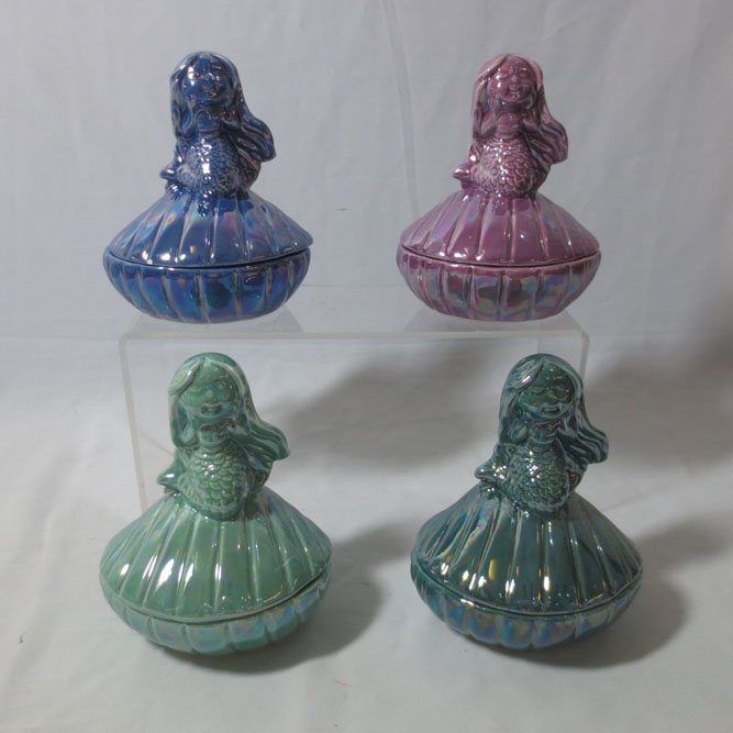 Glazed Ceramic Jewelry Porcelain Trinket Box with mermaids on lid