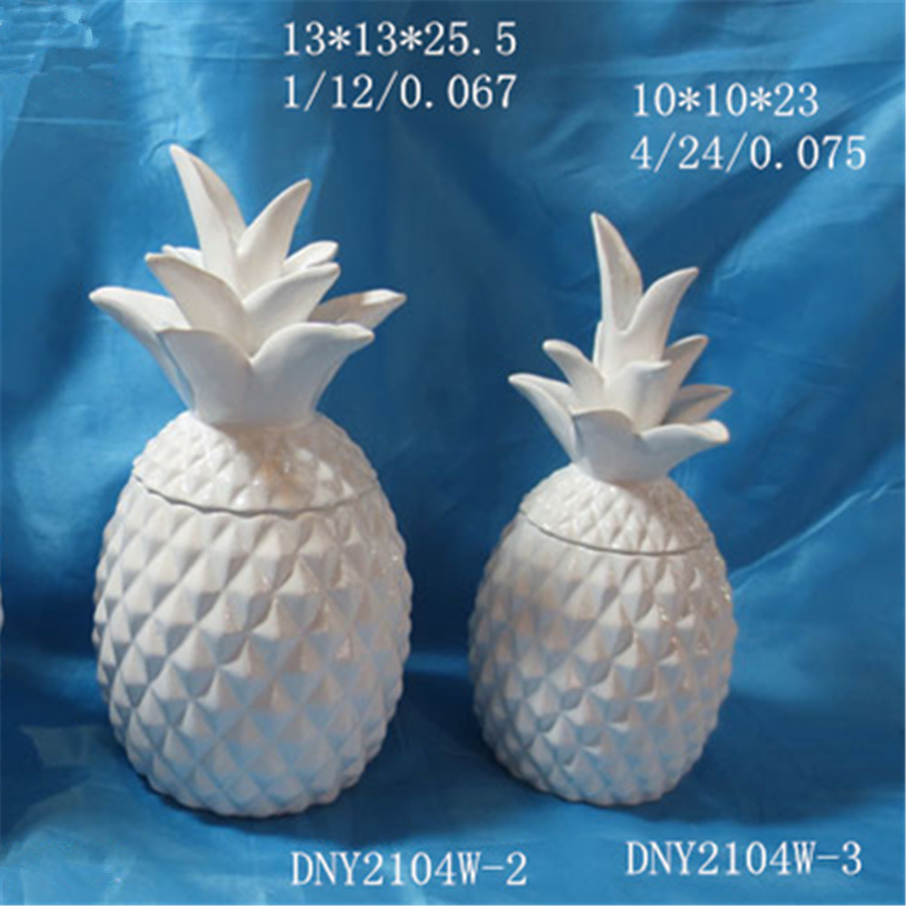 Three color pineapple cookie jar ceramic novelty glazed food storage jar