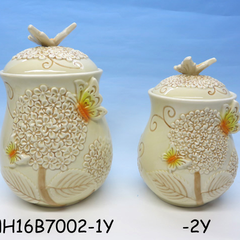 Custom Flower Shape ceramic canister tea coffee sugar set
