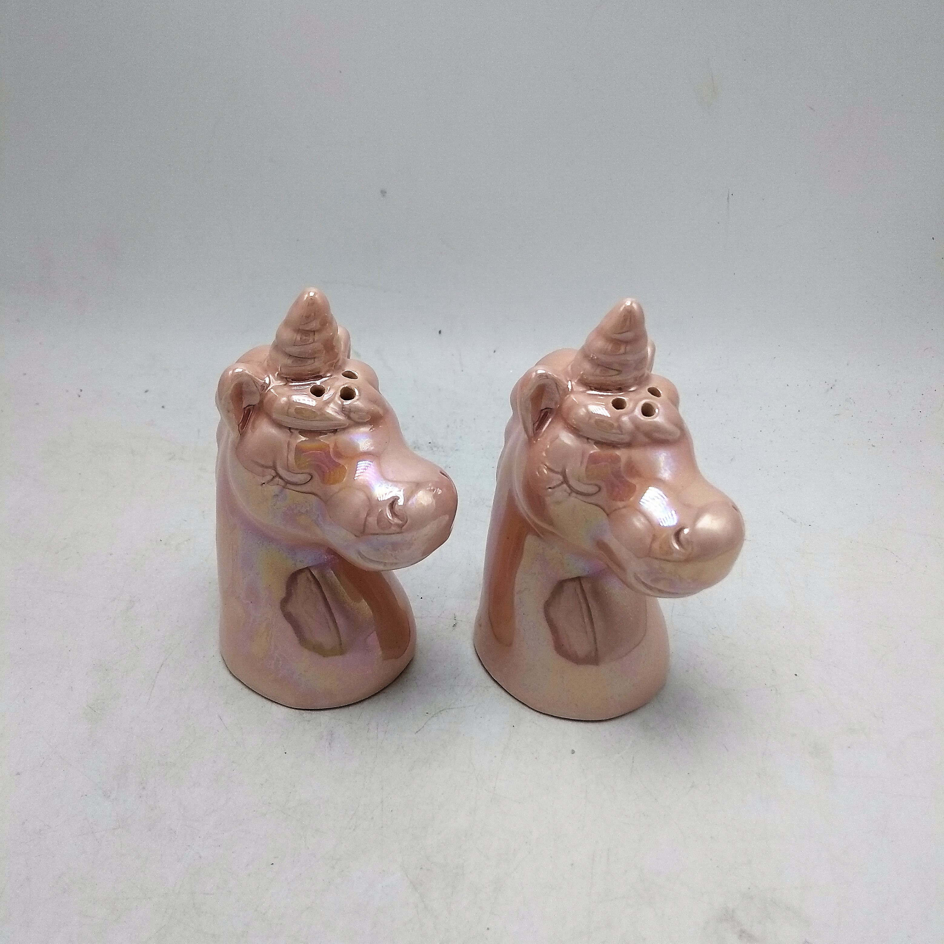Ceramic unicorn Castors, pink plated unicorn salt and pepper shakers, custom salt and pepper shakers