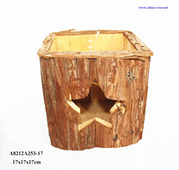 Natural firwood primitive wooden lantern with bark