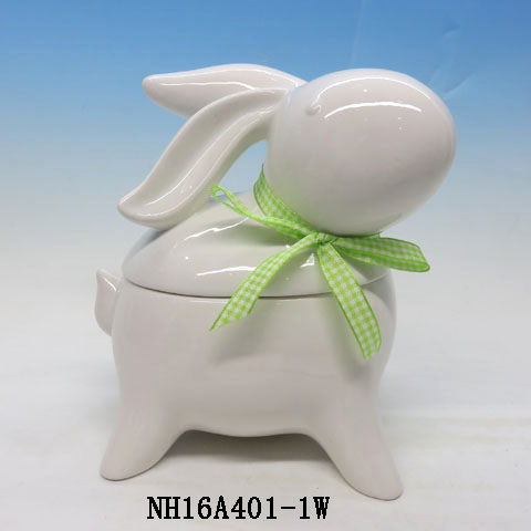 3D Handmade Ceramic Bunny Rabbit Cookie Jar, Candy Jar,Treat Jar