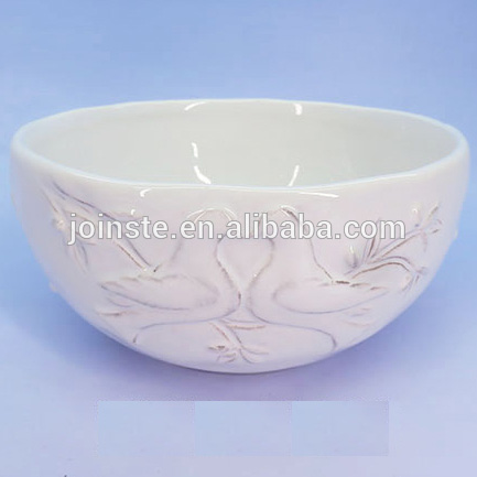 Custom plain white pigeon painting ceramic salad bowl soup bowl
