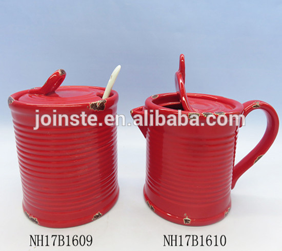 Red Ceramic pop can shaped Sugar and Creamer Set