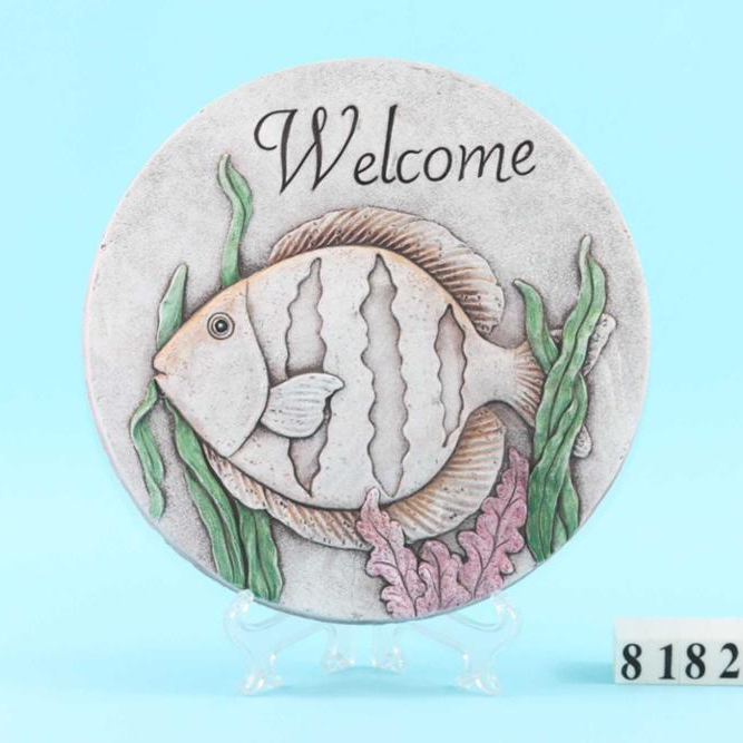 Natural round slate stepping stone,pebble stepping stone, Welcome Fish