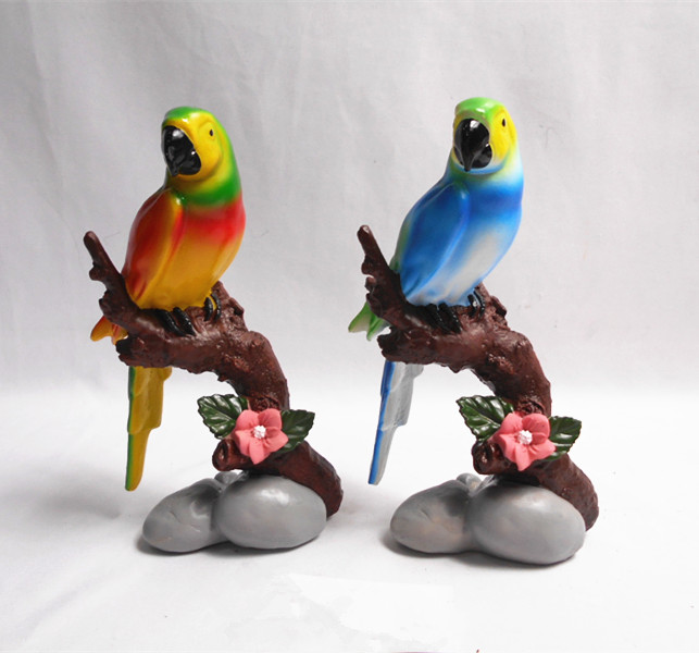 Promotional resin emulational  animal parrot  ,resin standing in ring parrot