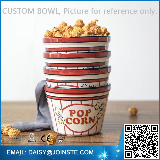 ceramic popcorn bowl,ceramic custom made bowls,custom snack bowl