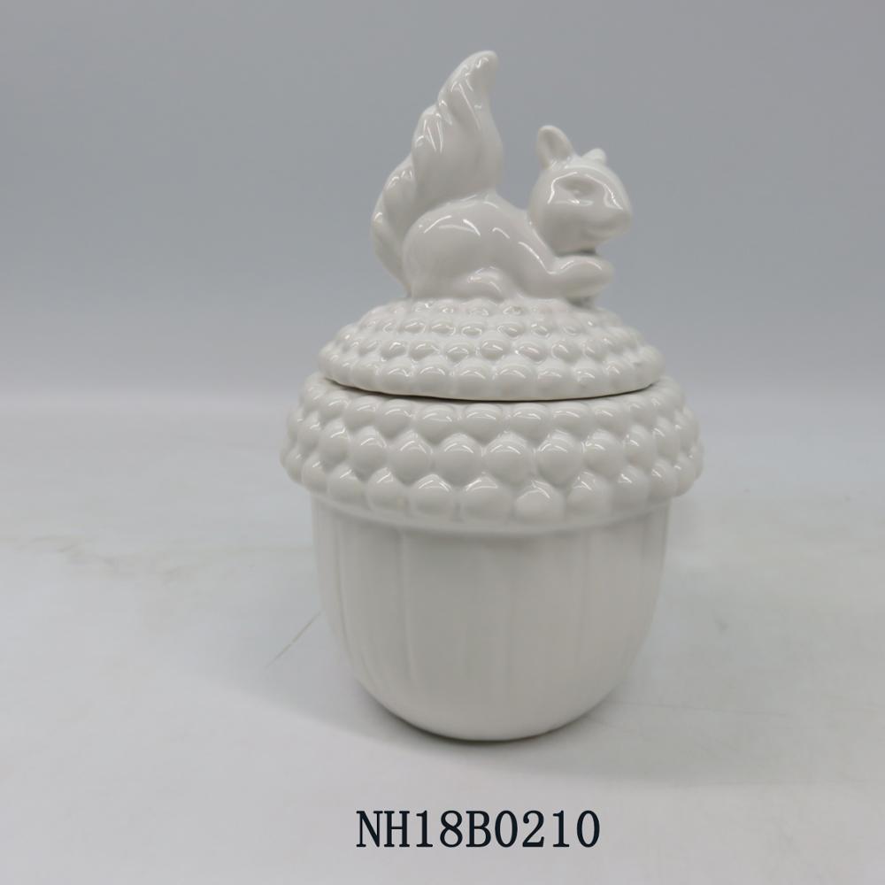 Stoneware Canister with Squirrel Topper 6" Wide x 10"" Tall, Sugar Salt Pepper Jar, Ceramic Acorn