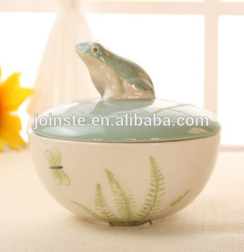 Custom handmade painting ceramic soup bowl with lid bowl for kids