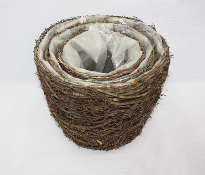Natural round flower planters of rattan