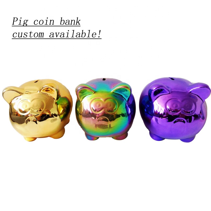 Electroplated gold plated Ceramic Pig coin bank,Piggy Money Box,Swine piggy banks